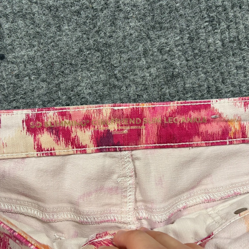 Chico's So Slimming Girlfriend Jeans Women Size 14R Pink Floral Slim Leg Ankle - Picture 3 of 9